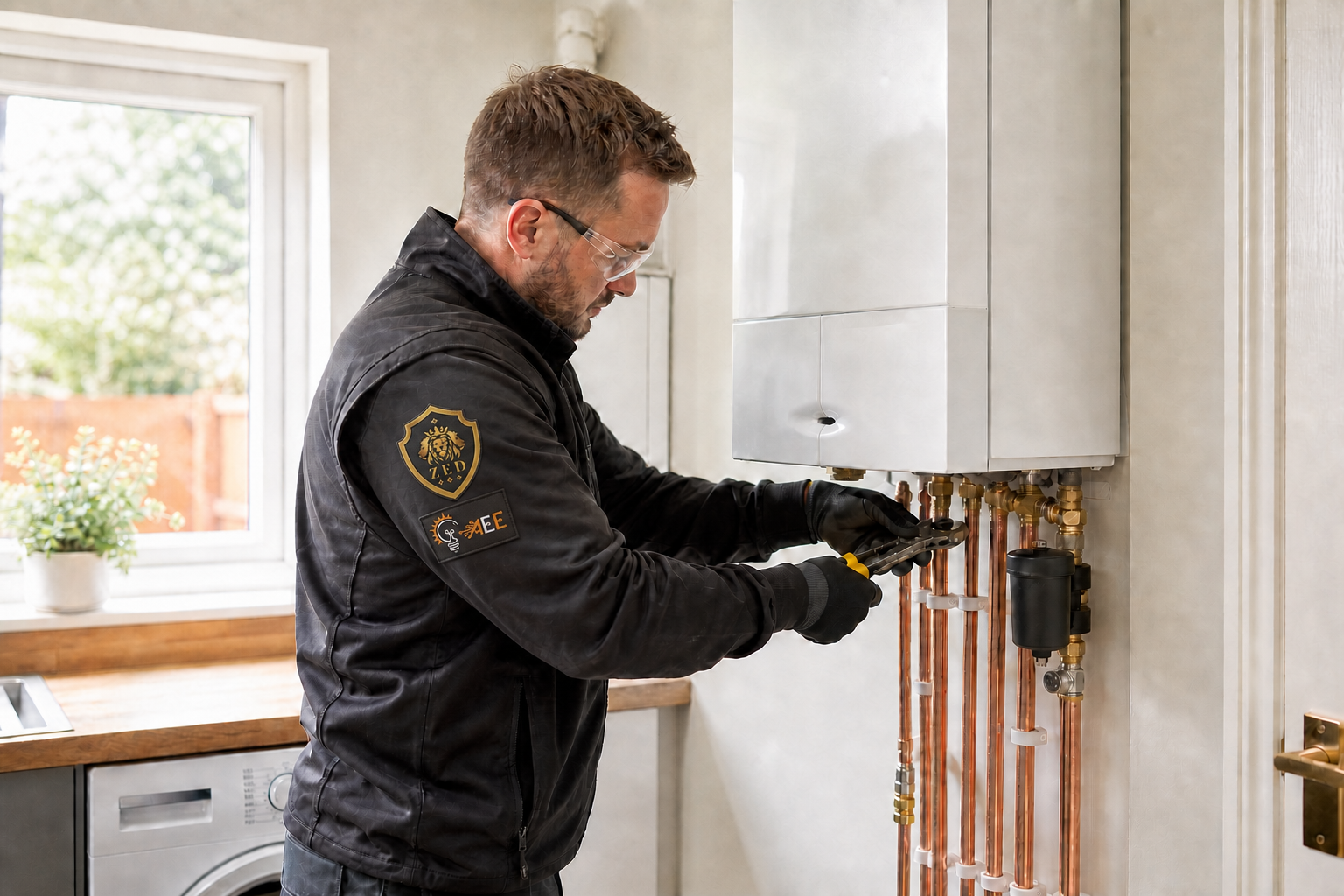 ZED engineer working on a domestic boiler
